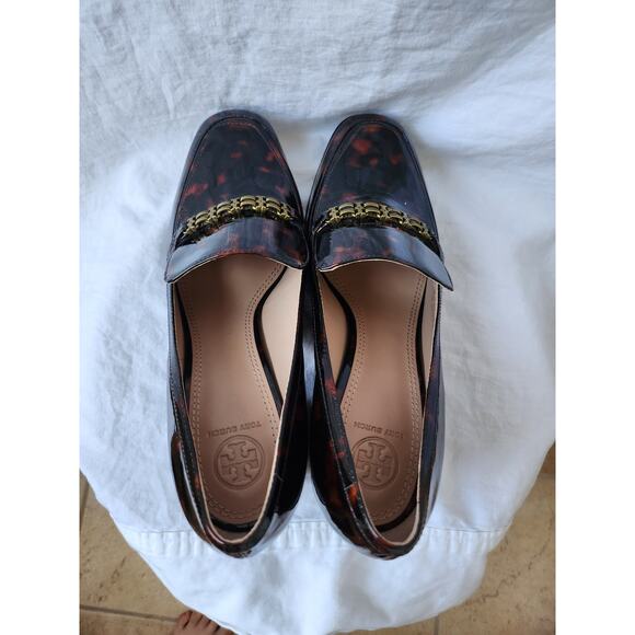 Tory Burch Tortoise Shell Patent Leather Heeled Loafers Size 9.5 - Picture 9 of 16